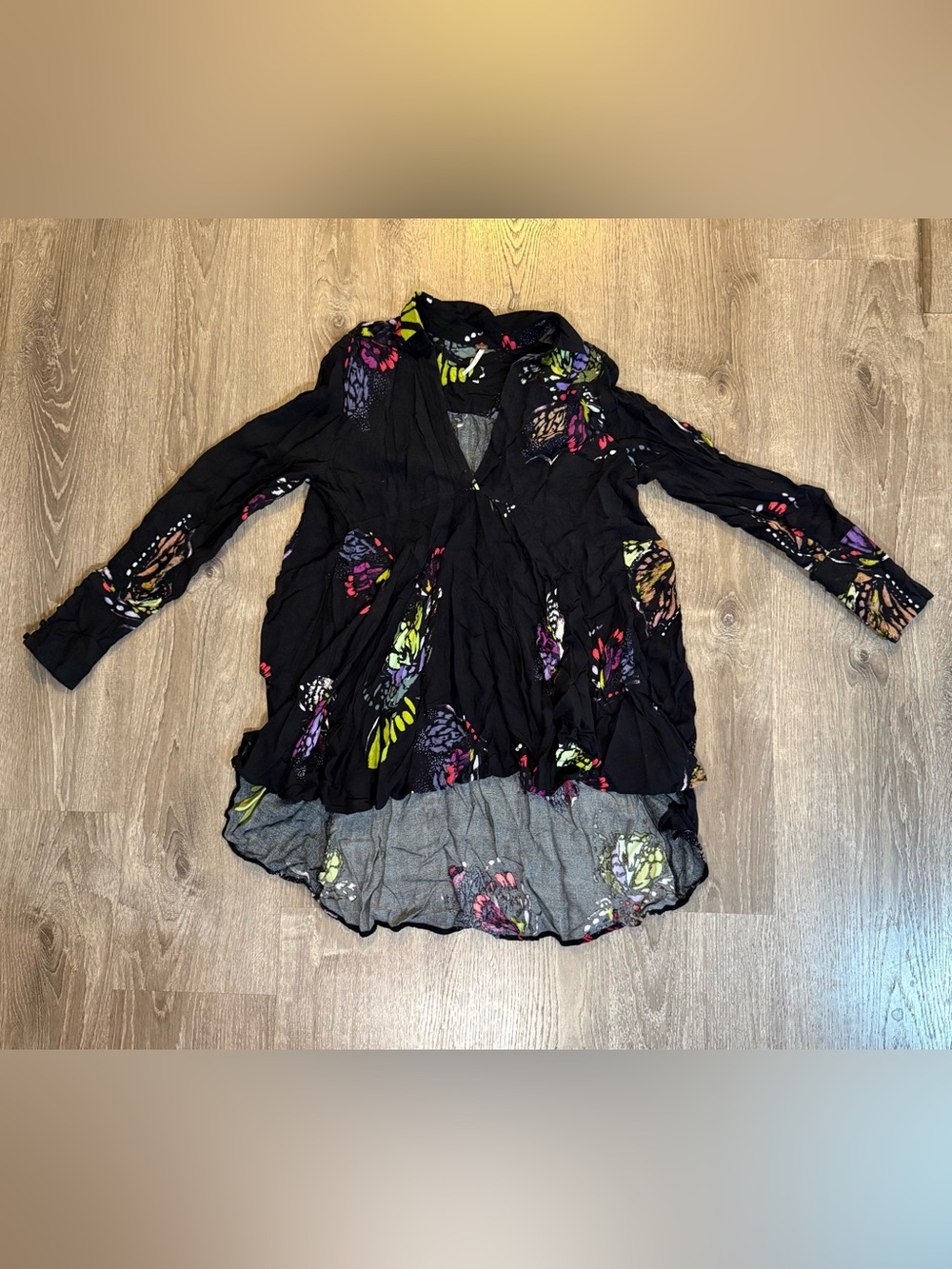 Free People Field Of Butterflies Printed Hi-Low Tunic Black - Picture 3 of 8